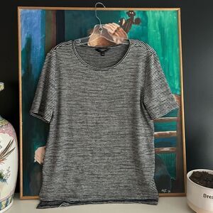 Banana Republic Gray and White Striped Top M